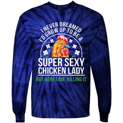 Funny Crazy Chicken Farmer Lady Women Tie-Dye Long Sleeve Shirt