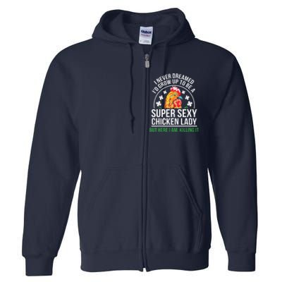 Funny Crazy Chicken Farmer Lady Women Full Zip Hoodie