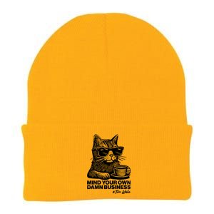 Funny Coffee Cat Mind Your Own Damn Business #Tim Walz 2024 Election Knit Cap Winter Beanie