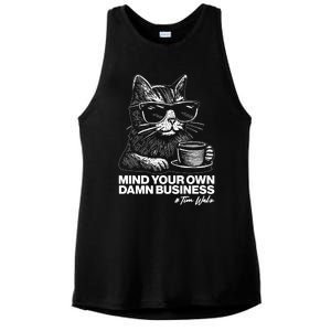 Funny Coffee Cat Mind Your Own Damn Business #Tim Walz 2024 Election Ladies PosiCharge Tri-Blend Wicking Tank