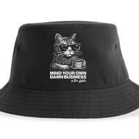 Funny Coffee Cat Mind Your Own Damn Business #Tim Walz 2024 Election Sustainable Bucket Hat