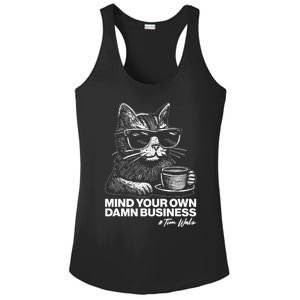 Funny Coffee Cat Mind Your Own Damn Business #Tim Walz 2024 Election Ladies PosiCharge Competitor Racerback Tank