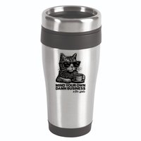 Funny Coffee Cat Mind Your Own Damn Business #Tim Walz 2024 Election 16oz Travel Tumbler