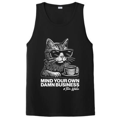 Funny Coffee Cat Mind Your Own Damn Business #Tim Walz 2024 Election PosiCharge Competitor Tank