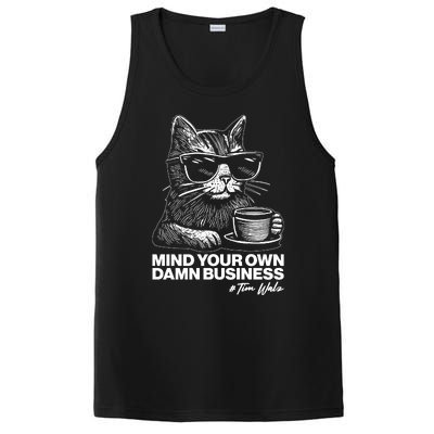 Funny Coffee Cat Mind Your Own Damn Business #Tim Walz 2024 Election PosiCharge Competitor Tank