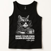 Funny Coffee Cat Mind Your Own Damn Business #Tim Walz 2024 Election Tank Top