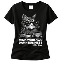 Funny Coffee Cat Mind Your Own Damn Business #Tim Walz 2024 Election Womens T-Shirt