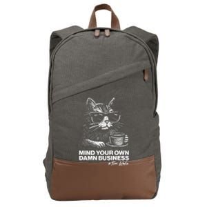 Funny Coffee Cat Mind Your Own Damn Business #Tim Walz 2024 Election Cotton Canvas Backpack