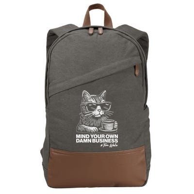Funny Coffee Cat Mind Your Own Damn Business #Tim Walz 2024 Election Cotton Canvas Backpack