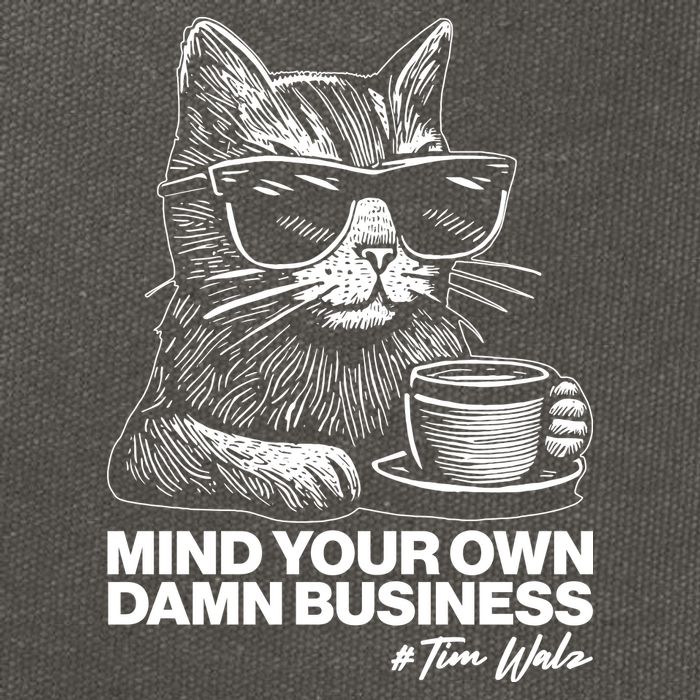 Funny Coffee Cat Mind Your Own Damn Business #Tim Walz 2024 Election Cotton Canvas Backpack