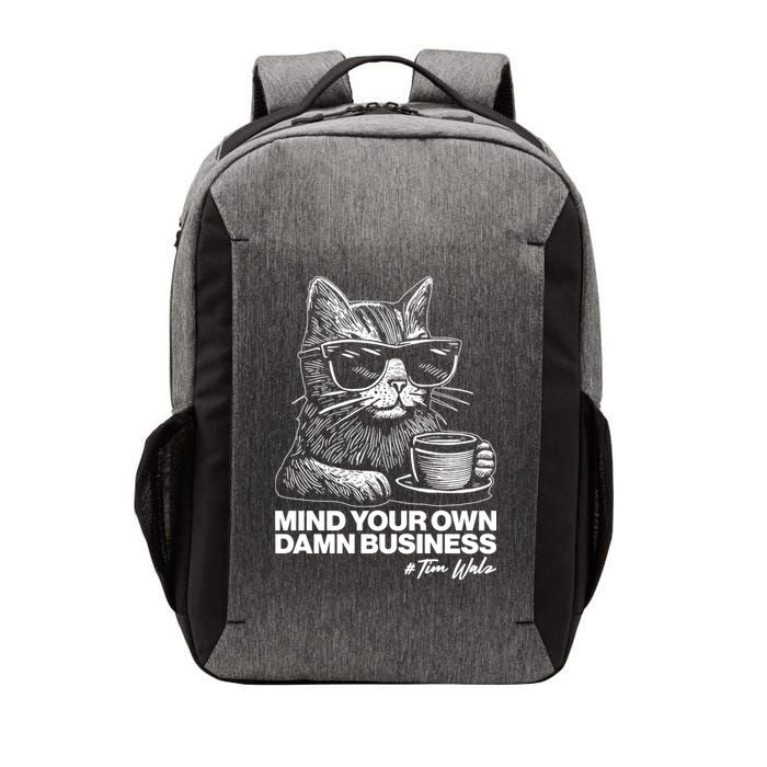 Funny Coffee Cat Mind Your Own Damn Business #Tim Walz 2024 Election Vector Backpack