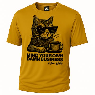 Funny Coffee Cat Mind Your Own Damn Business #Tim Walz 2024 Election Performance Shirt
