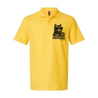 Funny Coffee Cat Mind Your Own Damn Business #Tim Walz 2024 Election Softstyle Adult Sport Polo