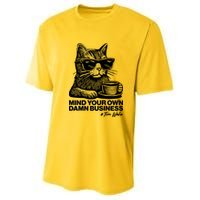 Funny Coffee Cat Mind Your Own Damn Business #Tim Walz 2024 Election Youth Performance Sprint T-Shirt