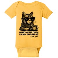 Funny Coffee Cat Mind Your Own Damn Business #Tim Walz 2024 Election Baby Bodysuit