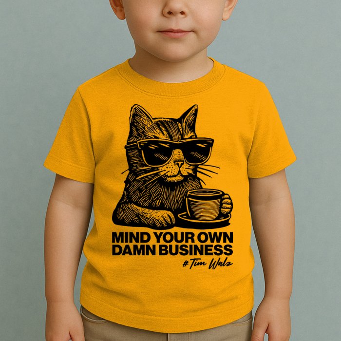Funny Coffee Cat Mind Your Own Damn Business #Tim Walz 2024 Election Toddler T-Shirt