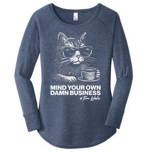 Funny Coffee Cat Mind Your Own Damn Business #Tim Walz 2024 Election Women's Perfect Tri Tunic Long Sleeve Shirt