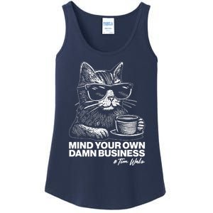 Funny Coffee Cat Mind Your Own Damn Business #Tim Walz 2024 Election Ladies Essential Tank