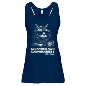 Funny Coffee Cat Mind Your Own Damn Business #Tim Walz 2024 Election Ladies Essential Flowy Tank