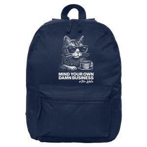 Funny Coffee Cat Mind Your Own Damn Business #Tim Walz 2024 Election 16 in Basic Backpack