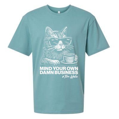 Funny Coffee Cat Mind Your Own Damn Business #Tim Walz 2024 Election Sueded Cloud Jersey T-Shirt