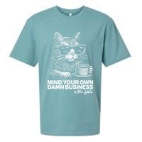 Funny Coffee Cat Mind Your Own Damn Business #Tim Walz 2024 Election Sueded Cloud Jersey T-Shirt