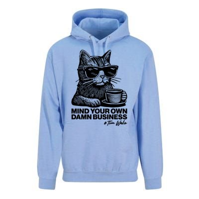 Funny Coffee Cat Mind Your Own Damn Business #Tim Walz 2024 Election Unisex Surf Hoodie