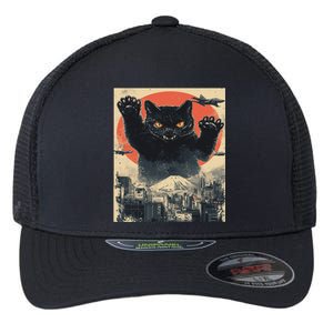 Funny Catzilla Cat Monster Cat Meowzilla Ukiyoe Catzilla Flexfit Unipanel Trucker Cap