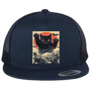 Funny Catzilla Cat Monster Cat Meowzilla Ukiyoe Catzilla Flat Bill Trucker Hat