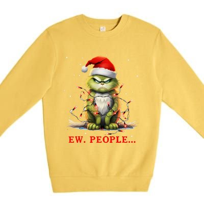 Funny Christmas Cat Ew People Meowy Cat Lovers Premium Crewneck Sweatshirt