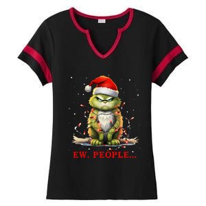 Funny Christmas Cat Ew People Meowy Cat Lovers Ladies Halftime Notch Neck Tee