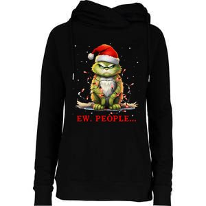 Funny Christmas Cat Ew People Meowy Cat Lovers Womens Funnel Neck Pullover Hood