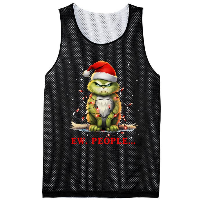 Funny Christmas Cat Ew People Meowy Cat Lovers Mesh Reversible Basketball Jersey Tank