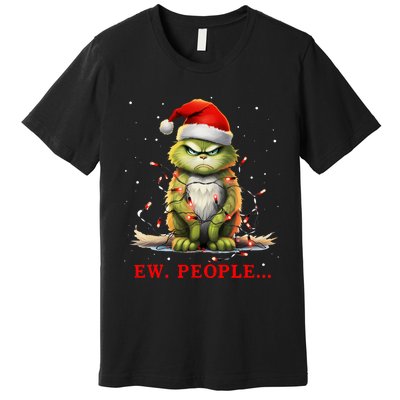 Funny Christmas Cat Ew People Meowy Cat Lovers Premium T-Shirt