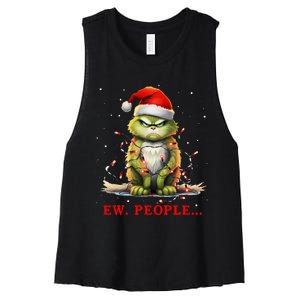 Funny Christmas Cat Ew People Meowy Cat Lovers Women's Racerback Cropped Tank