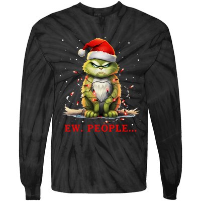 Funny Christmas Cat Ew People Meowy Cat Lovers Tie-Dye Long Sleeve Shirt