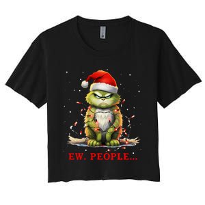 Funny Christmas Cat Ew People Meowy Cat Lovers Women's Crop Top Tee