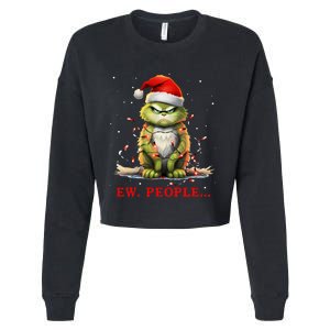 Funny Christmas Cat Ew People Meowy Cat Lovers Cropped Pullover Crew