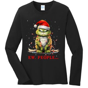 Funny Christmas Cat Ew People Meowy Cat Lovers Ladies Long Sleeve Shirt