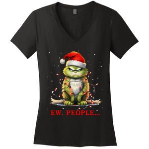 Funny Christmas Cat Ew People Meowy Cat Lovers Women's V-Neck T-Shirt