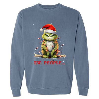 Funny Christmas Cat Ew People Meowy Cat Lovers Garment-Dyed Sweatshirt