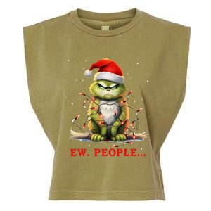 Funny Christmas Cat Ew People Meowy Cat Lovers Garment-Dyed Women's Muscle Tee