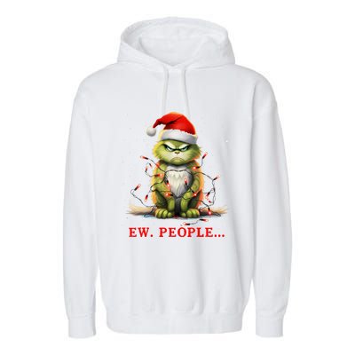 Funny Christmas Cat Ew People Meowy Cat Lovers Garment-Dyed Fleece Hoodie