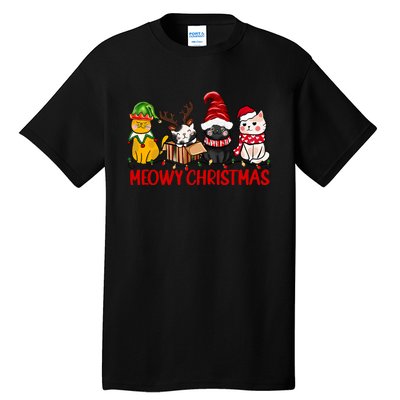 Funny Christmas Cats Cute Kitten Cats Santa Hat Xmas Tall T-Shirt