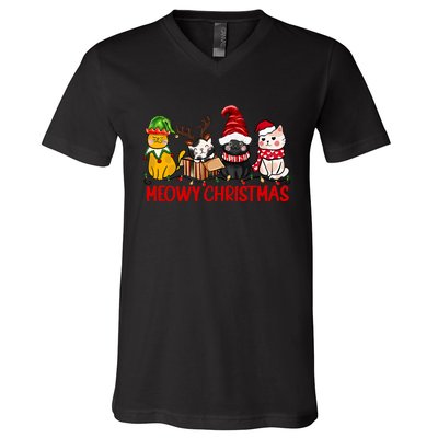 Funny Christmas Cats Cute Kitten Cats Santa Hat Xmas V-Neck T-Shirt