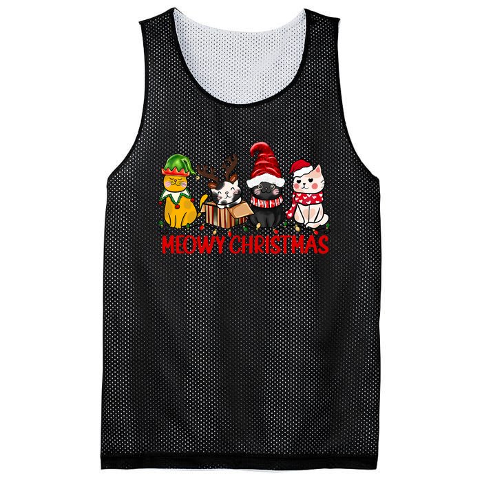 Funny Christmas Cats Cute Kitten Cats Santa Hat Xmas Mesh Reversible Basketball Jersey Tank