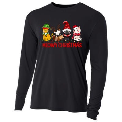 Funny Christmas Cats Cute Kitten Cats Santa Hat Xmas Cooling Performance Long Sleeve Crew