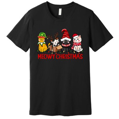 Funny Christmas Cats Cute Kitten Cats Santa Hat Xmas Premium T-Shirt