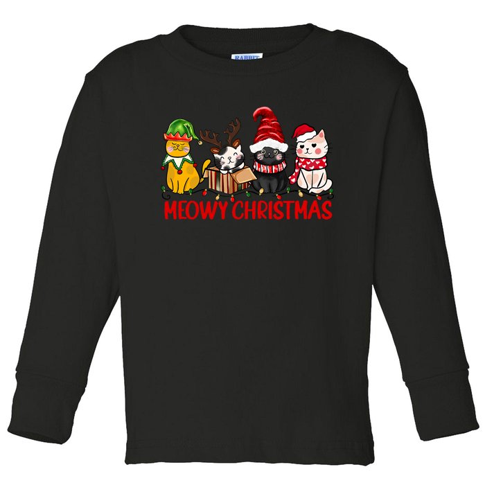 Funny Christmas Cats Cute Kitten Cats Santa Hat Xmas Toddler Long Sleeve Shirt