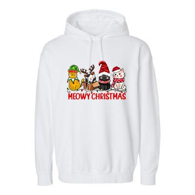 Funny Christmas Cats Cute Kitten Cats Santa Hat Xmas Garment-Dyed Fleece Hoodie